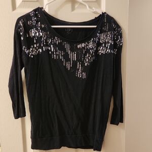 LOFT Navy Sequin 3/4 Sleeve Top